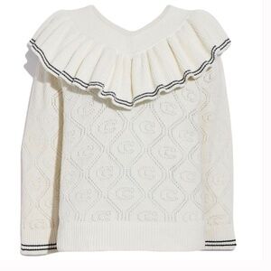 COACH Signature Knit White Raffled Collar Woman Pullover Size US L